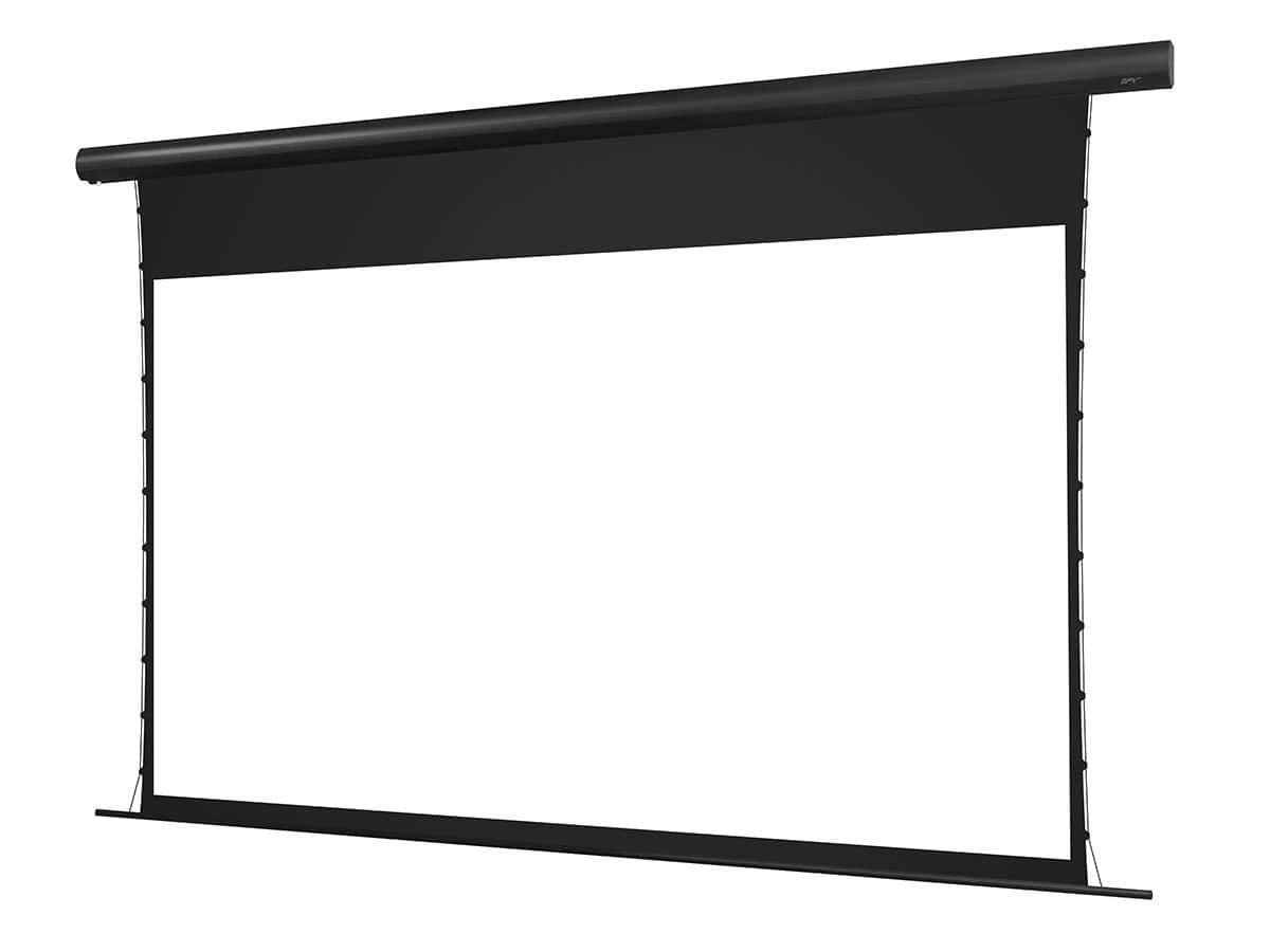 Projection Screen for Custom Installations Projection screen with sleek black casing for custom home or commercial installations.