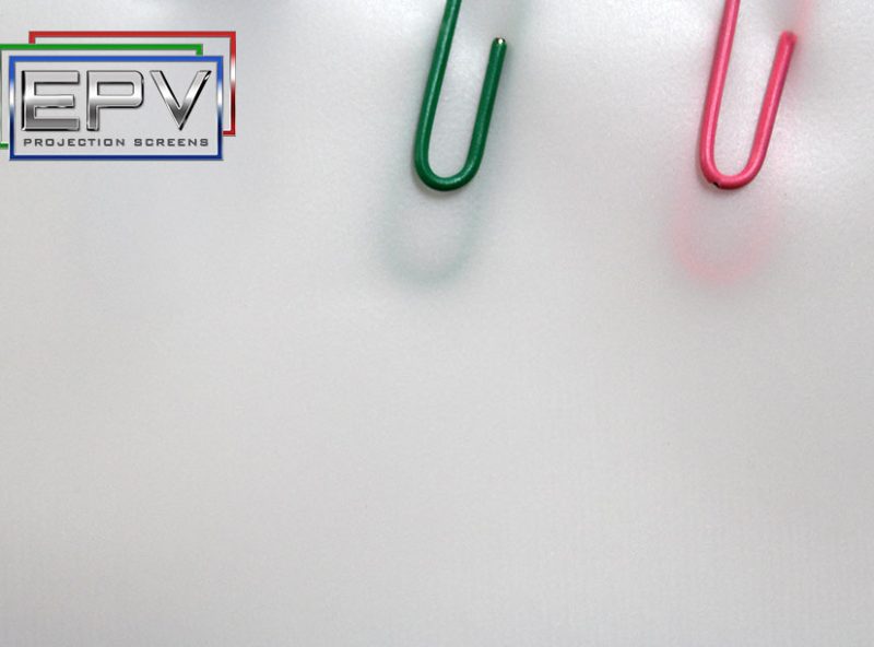 Projection Screens for Custom Installations Custom projection screens with colorful paper clips on a white background.